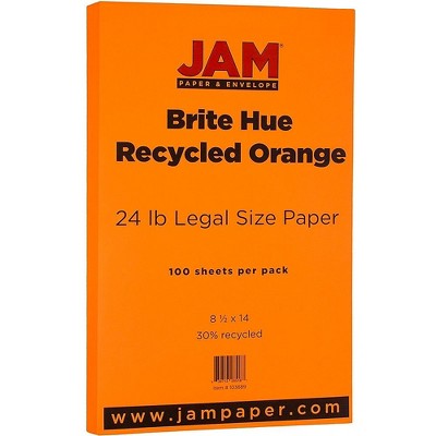 JAM Paper Legal Colored 24lb Paper 8.5 x 14 Orange Recycled 100 Sheets/Pack 103689