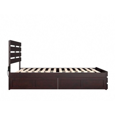 Espresso Queen Wood Frame Bed with Storage Drawers and Slats