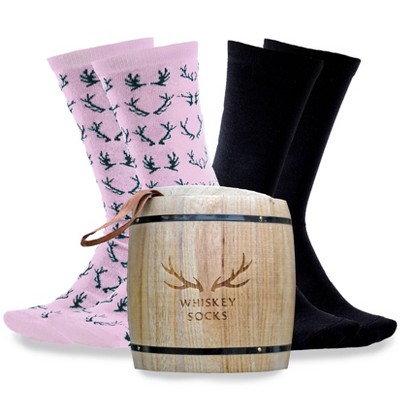 Lord's Rocks Men Novelty 2pk Whiskey Stones Socks in Wood Barrel Gift Set-Black/Pink One Size