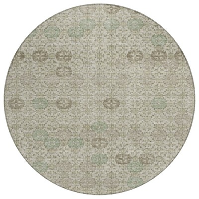 HomeRoots 8' Beige And Pale Aqua Round Geometric Washable Indoor Outdoor Area Rug