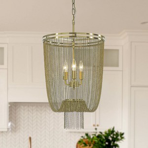 ALOADECOR 3-Light 15.7" Modern Chainmail Chandelier Farmhouse Metal Chain Tassel Chandelier for Dining Room Living Room - 1 of 4