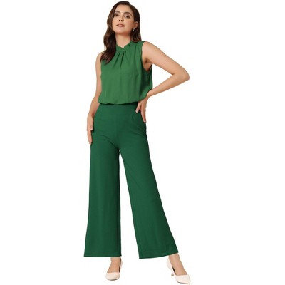 Allegra K Women's Sleeveless Back Tie High Waist Wide Flare Leg Jumpsuits