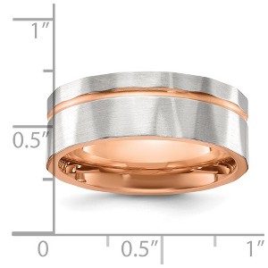 Chisel Stainless Steel Brushed and Polished Faceted Rose IP-plated 8mm Band Ring - 1 of 4