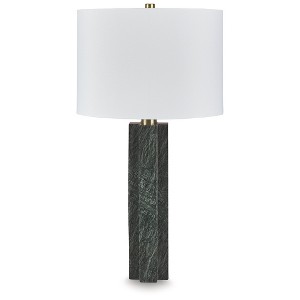 Signature Design by Ashley Keegan 28" Marble Table Lamp with Drum Shade, Green with Goldtone Accents - 1 of 4