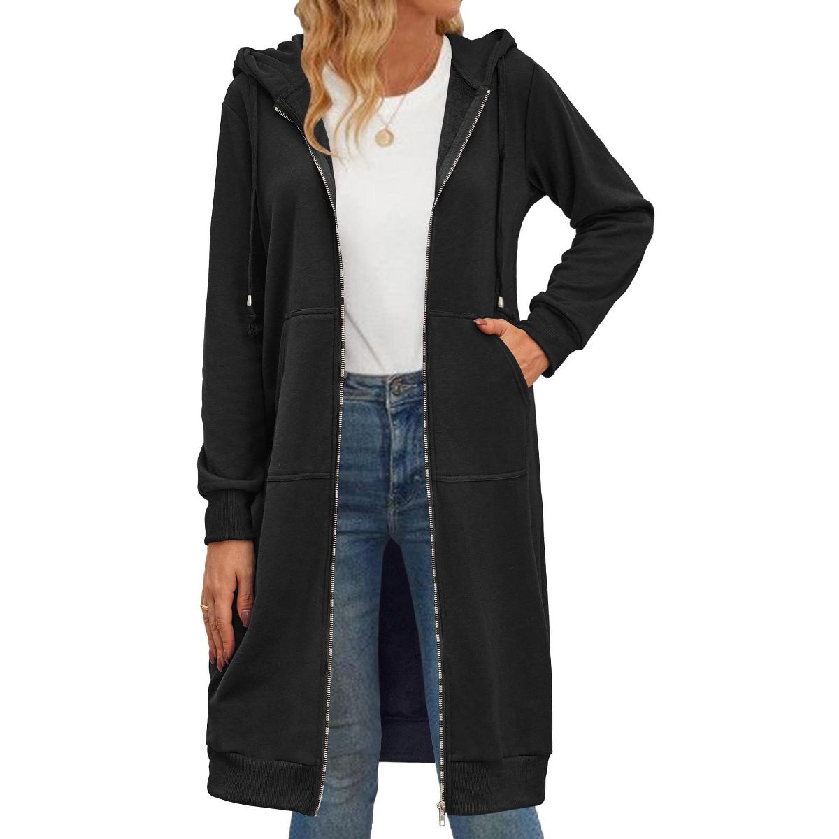 Zeagoo 2026 Long Women' Zip Up Y2K Hoodies Casual Long Sleeve Long Jackets With Pockets