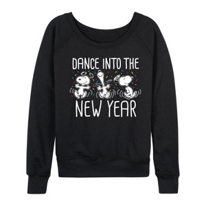 Women's - Peanuts - Dance Into The New Year Lightweight French Terry Wide Neck Long Sleeve Shirt - 1 of 4