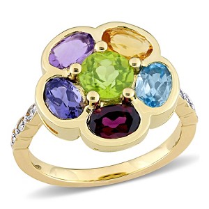 EVERLY JEWELRY | Silver Multiple Gemstone and Diamond Accent Floral Ring- Multiple Gemstone and Metal Color Options - 1 of 4