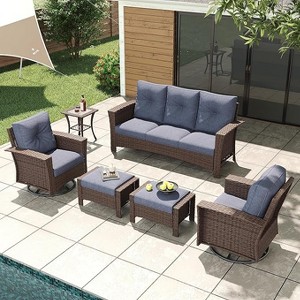 LayinSun Wicker Patio Furniture Set with Fire Pit Table, Classis Outdoor Conversation 360 Degree Swivel Chairs Set with Coffee Table - 1 of 4