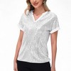 Anna-Kaci Women's Sequin Short Sleeve Top with Satin Trim V-Neckline and Rolled Cuffs - 2 of 4