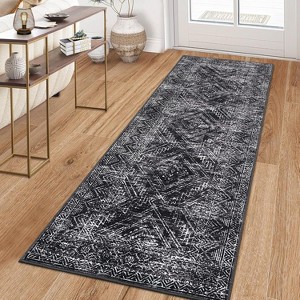 2x8,Washable Runner Rug Runner Vintage Rug Non Slip Kitchen Rug Distressed Grey Rug Low Pile Entryway Rug Soft Bathroom Rugs Stain  Black - 1 of 4