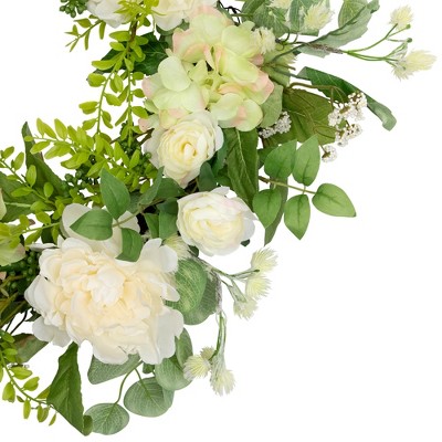 Northlight Hydrangea and Ranunculus Floral Eucalyptus Wreath - Thumbnail 5
