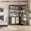 Homhougo L-Shaped Corner Bookshelf, 6-Tier Vintage Farmhouse Bookcase with Rattan Doors,Adjustable Shelves & Metal Frame - 4 of 4