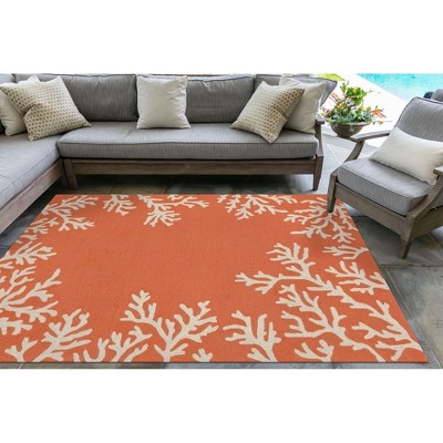 Coral Border Aqua Blue Polyester Acrylic Indoor/Outdoor Rug