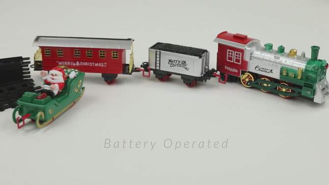 Northlight 16 Pc Silver and Red Battery Operated Lighted and Animated Christmas Holiday Train Set with Sound, 2 of 5, play video
