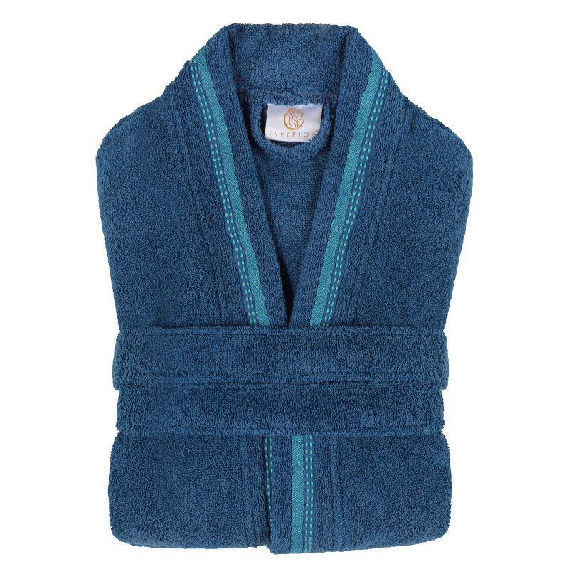 All-Season Unisex Cotton Terry Lounge Bathrobe with Embroidery by Blue Nile Mills, 2 of 10