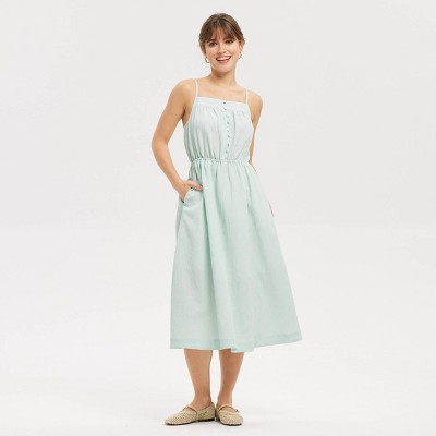 Женские платья Universal Thread Women's Button-Front Smocked Midi A-Line Dress - Universal Thread™ Mint Green Striped M — фото 3