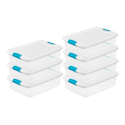 Details about   Sterilite 32-Qt 7 Pack Clear & Blue Stackable Latching Storage Box Container 