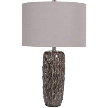 Uttermost Traditional Table Lamp 26" High Deep Brown Glaze Ceramic Gray Drum Shade for Living Room Bedroom Bedside Nightstand Home