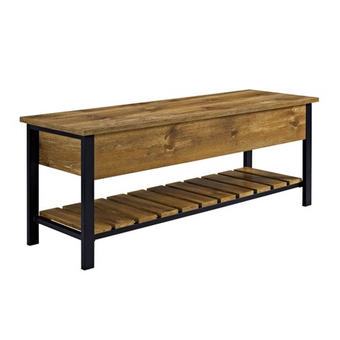 Entryway Bench with Lift Top Storage and Cushion Rustic Wood Shoe Storage  Bench with Back Mudroom Bench with Storage and Seating Farmhouse Shoe Bench