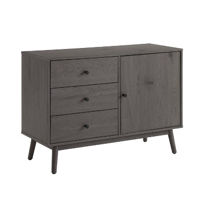 Gray Wood Mid-Century Modern Media Console with Storage