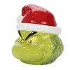 Grinch Character Head With Santa Hat Sculpted Ceramic Cookie Jar - 3 of 4