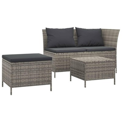vidaXL 3 Piece Patio Lounge Set - Outdoor Furniture Set with Storage Corner Sofa, Stool, Coffee Table and Cushions