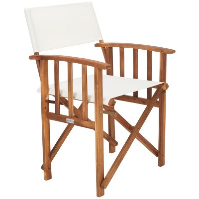 Natural Acacia Wood Outdoor Director Chairs with Beige Cushions, Set of 2