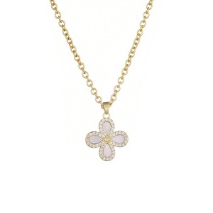 Adornia 14k Gold Plated Mother of Pearl Flower CZ Halo Necklace - 1 of 4