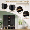 White Hall Tree with 6 Hanging Hooks Mudroom Wood Grain Bench with Open Compartments Entryway Shoe Cabinet with Seating Bench - 2 of 4
