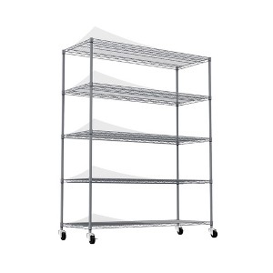 5 Tier Storage Rack Metal Shelf Wire Shelving Unit, Heavy Duty Adjustable Storage Rack with Wheels & Shelf Liners - 1 of 4