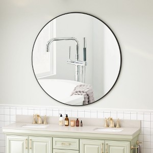 Okak 28/36/39/42/48IN Modern Round Mirror with Metal Frame, Large Bathroom Mirror, Vanity Mirror for Bathroom, Living Room, Bedroom, Wall Decor - 1 of 4