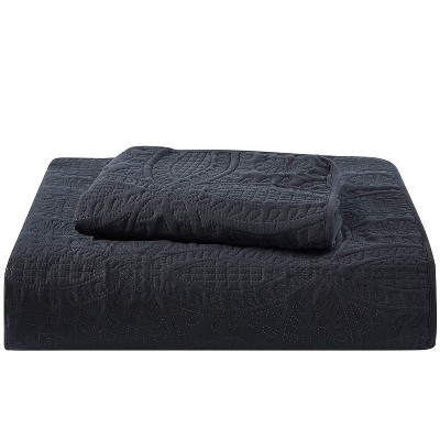 Black Twin/Twin-XL Microfiber Quilted Coverlet Set
