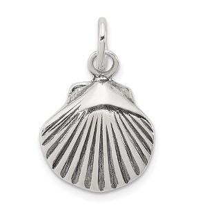 Black Bow Jewelry Sterling Silver 15mm Antiqued Seashell Charm or Pendant - 1 of 4