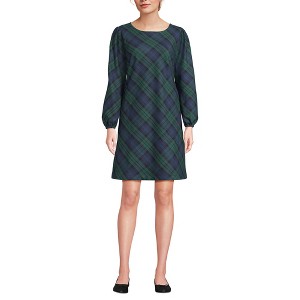Lands' End Women's Brushed Flannel Scoop Neck Long Sleeve Above Knee Dress - 1 of 4