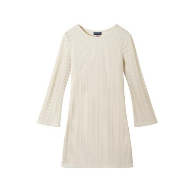 Andy & Evan  Kids  Cream Lurex Rib Bell Sleeve Dress