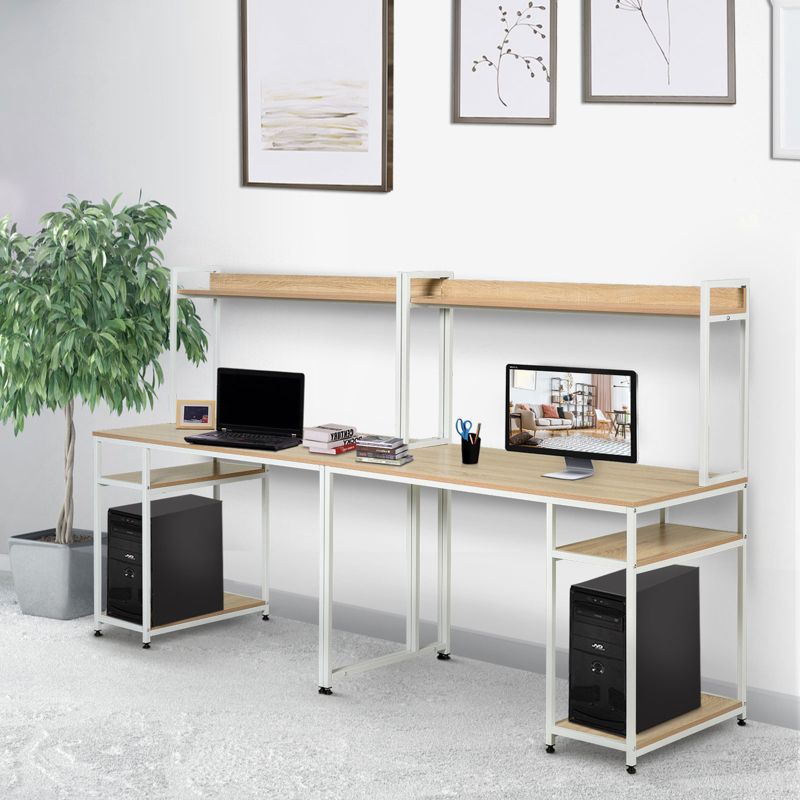 HOMCOM 94.5in Industrial Double Computer Desk with Hutch and Storage Shelves, Extra Long Home Office Writing Table 2 Person Workstation, CPU Stand, 2 of 9
