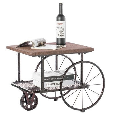 Vintiquewise Industrial Wagon Style Coffee Table Rustic End Table Magazine Holder