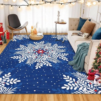 TackView Christmas Snowflake Area Rug Rug Washable Non Slip,Christmas Rugs for Living Room, Low Pile Throw Rug Carpet