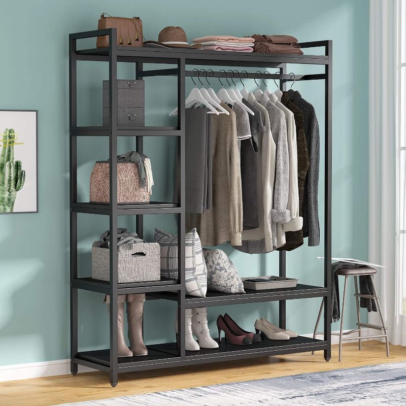Tribesigns Freestanding Closet Organizer with 6 Storage Shelves and Hanging Bar, Large Standing Clothes Garment Rack, 2 of 9