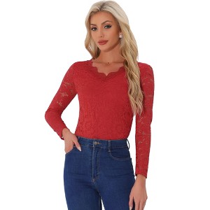 INSPIRE CHIC Women's Floral Embroidery Sheer Long Sleeves Lace Blouse - 1 of 4