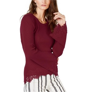 I.N.C International Concepts Womens Lace Bell-Sleeve Knit Sweater, Red, Large - 1 of 1