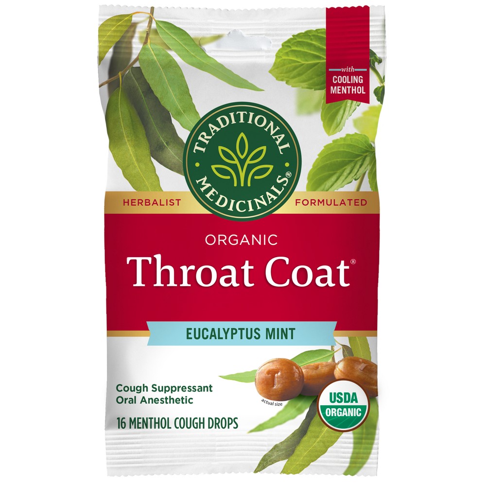 Traditional Medicinals Throat Coat Eucalyptus Mint Lozenges - 16ct