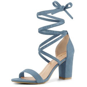 Allegra K Women's Back to College Open Toe Lace Up Chunky High Heels Strappy Sandals - 1 of 4