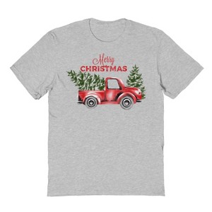 Rerun Island Men's Merry Christmas Tree On Truck Short Sleeve Graphic Cotton T-shirt - 1 of 1