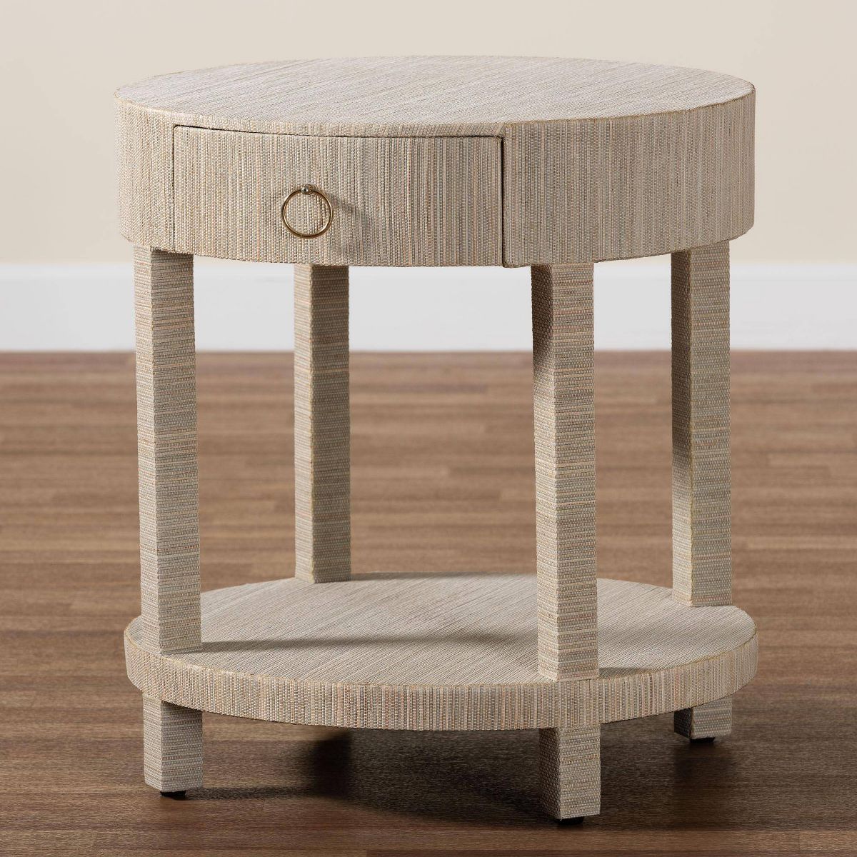 bali & pari Sadia Woven Grasscloth 1 Drawer Nightstand Natural/Gold - thumbnail 10