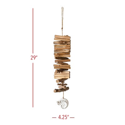 Natural Driftwood and Whitewashed Metal Seashell Hanging Accent