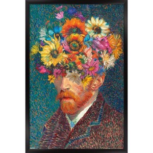 Trends International Reinders: Master Twist - Van Gogh Self Portrait Flowers Framed Wall Poster Prints Black Framed Version 22.375" x 34" - 1 of 4