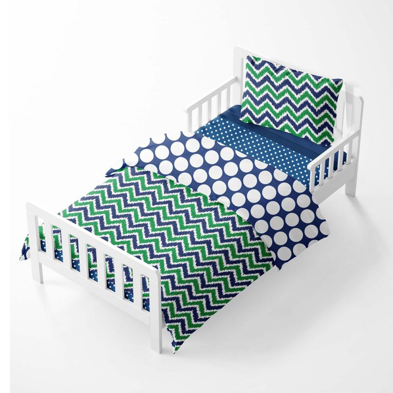 Bacati - Mix N Match Blue/Green 4 pc Cotton Toddler Bedding Set, 3 of 6