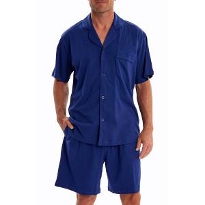 ADR Men's Soft Cotton Knit Jersey Pajamas Lounge Set, Short Sleeve Shirt and Shorts with Pockets - 1 of 4