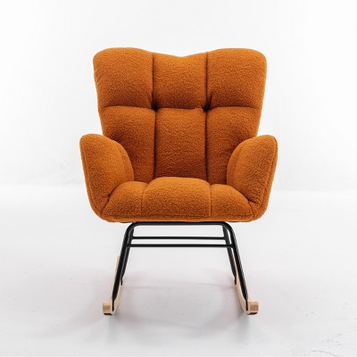 GlasFlength Accent Chairs Modern Rocking Chair Armchair Lazy Chair Sofa Chair Reading Chair for Living Room, Orange, 31.5"*27.6"*37.4"